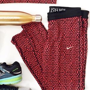 Red & Black polka dotted Nike workout leggings